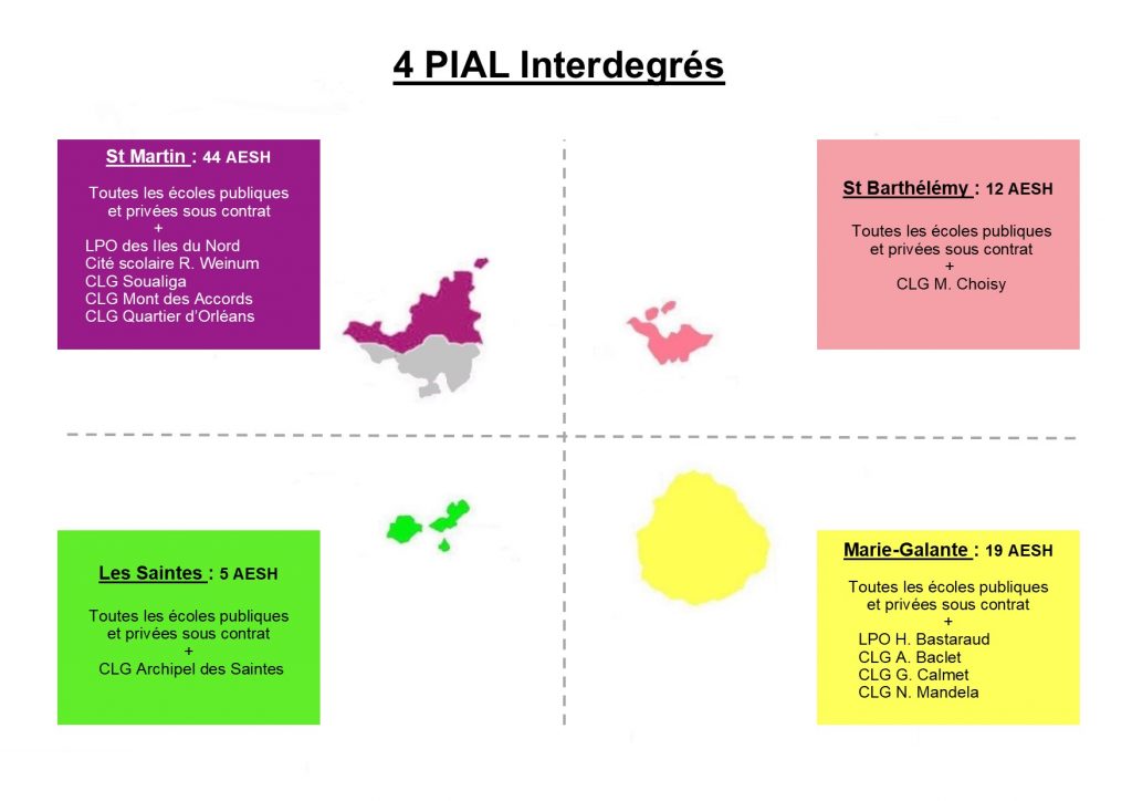 Cartographie des PIAL interdegrés de l'académie de Guadeloupe à la rentrée 2021
